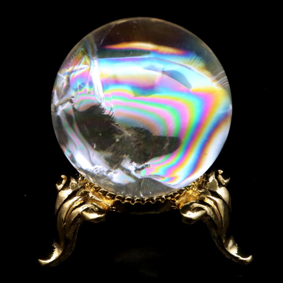GOLD STONE アイリスクォーツ 丸玉 水晶 虹入り AA 天然 直径約31mm