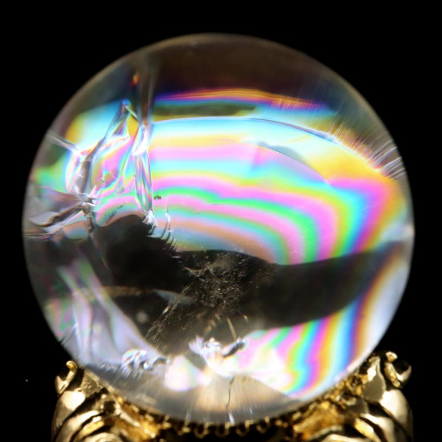 GOLD STONE アイリスクォーツ 丸玉 水晶 虹入り AA 天然 直径約31mm