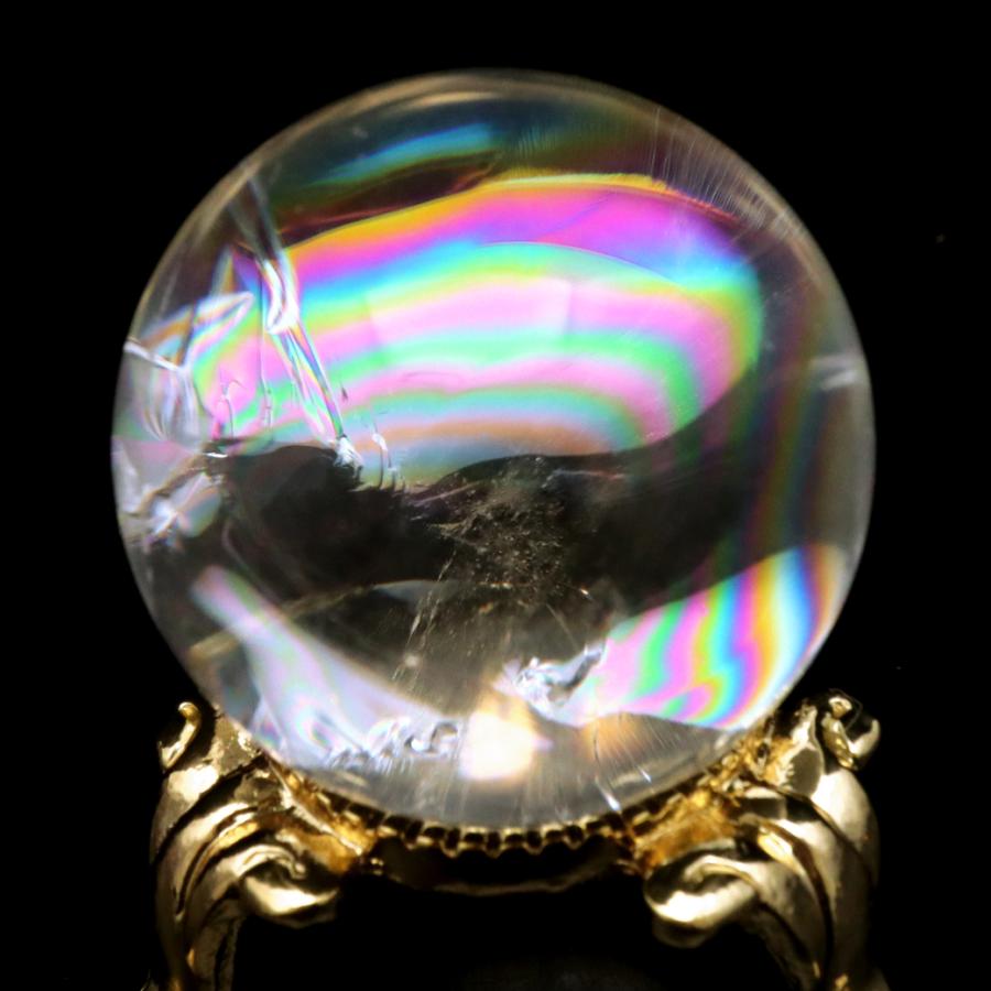 GOLD STONE アイリスクォーツ 丸玉 水晶 虹入り AA 天然 直径約31mm