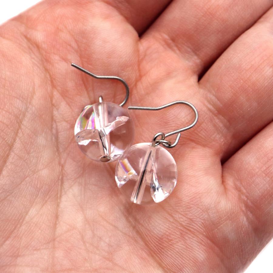 GOLD STONE 水晶 ピアス レディース 両耳用 アイリスクォーツ 天然 虹