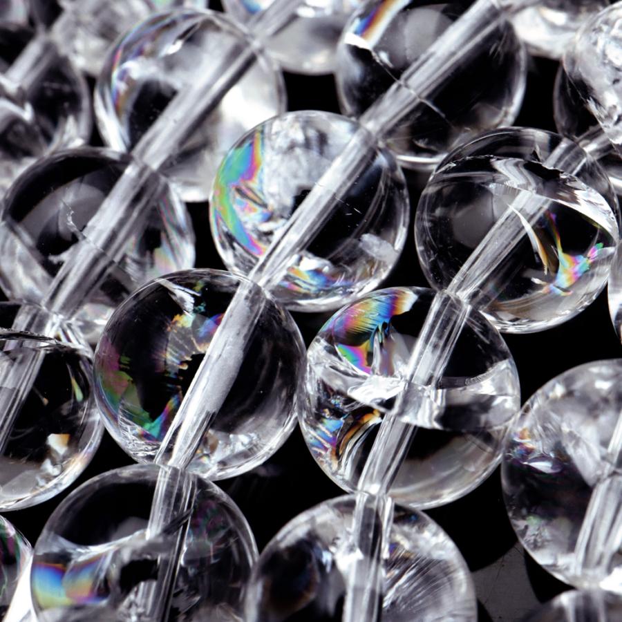 GOLD STONE 水晶 一連 ビーズ 約40cm アイリスクォーツ 天然 虹入り