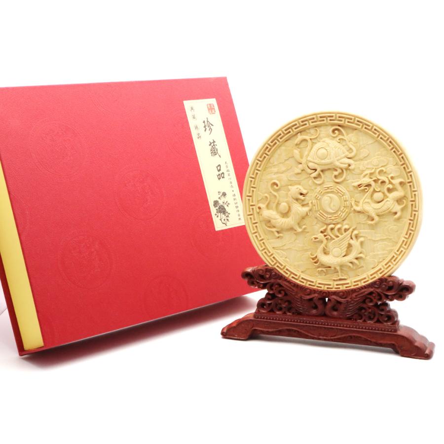 柘植の木 彫り物 置物 四神 台座付き GOLD STONE 四神 木彫り 置物 四神相応 青龍 白虎 朱雀 玄武 柘植の木