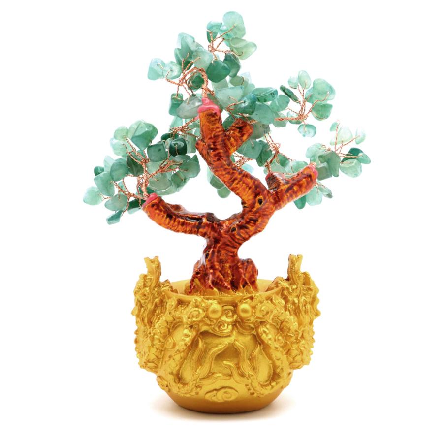 GOLD STONE 招財樹 壺型 アベンチュリン 龍 風水置物 インテリア