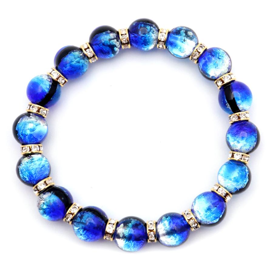 GOLD STONE 光る ホタルガラス ブレスレット ヨナグニブルー 10mm