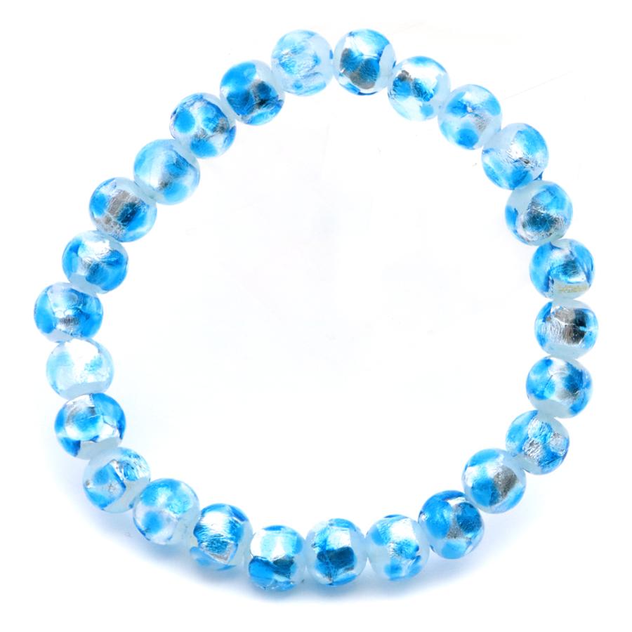 GOLD STONE ホタルガラス ブレスレット ブルー ホワイト 8mm 青色 白色