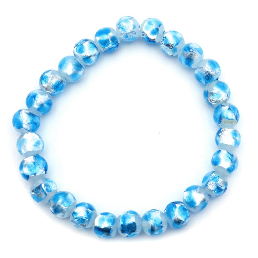 GOLD STONE ホタルガラス ブレスレット ブルー ホワイト 8mm 青色 白色
