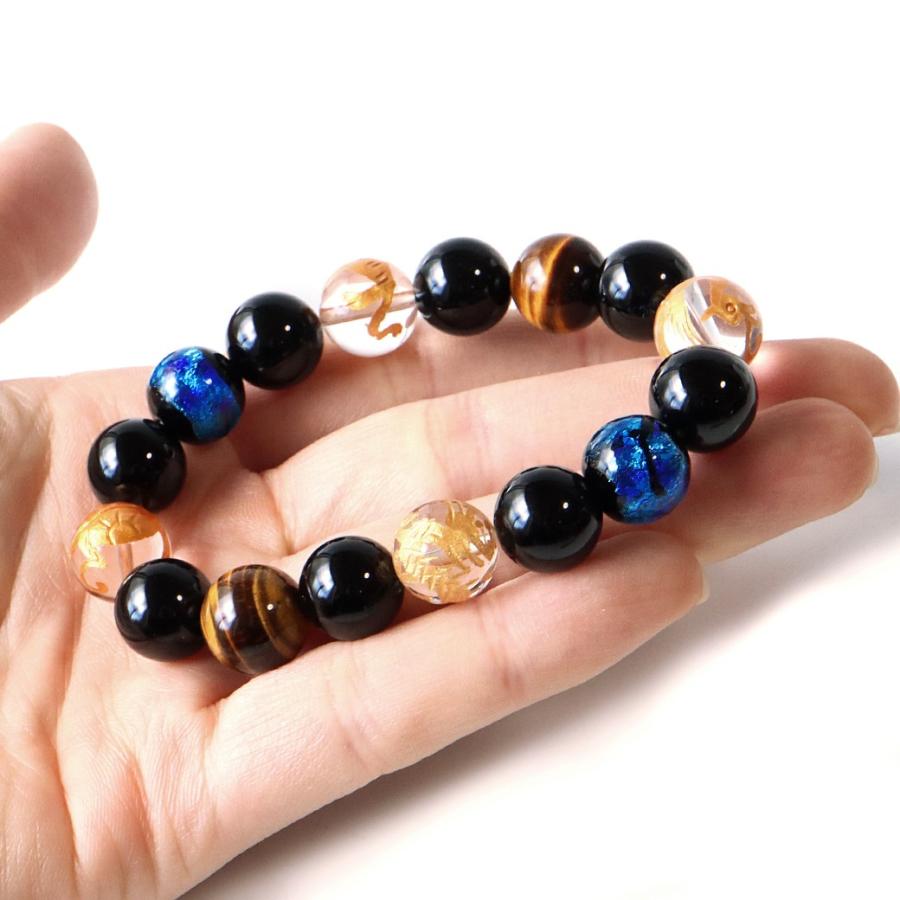 GOLD STONE 四神 光る ホタルガラス ブレスレット 12mm 水晶 天然石