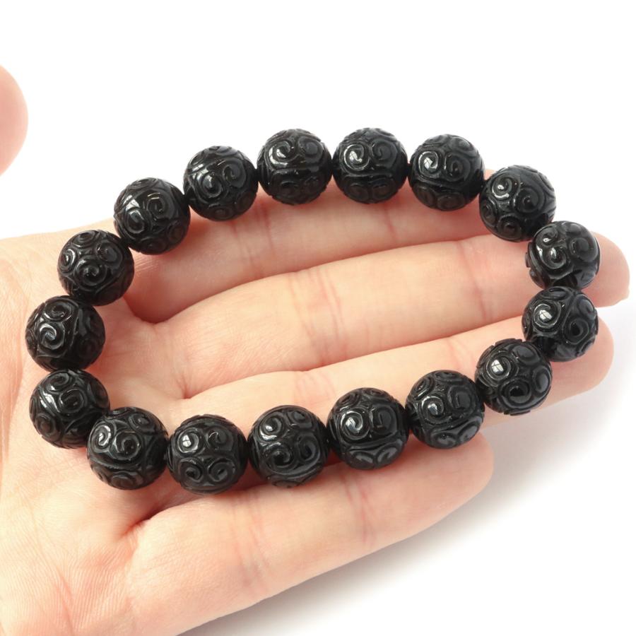 GOLD STONE モリオン ブレスレット 12mm 回文殊 チベット産 幸運を