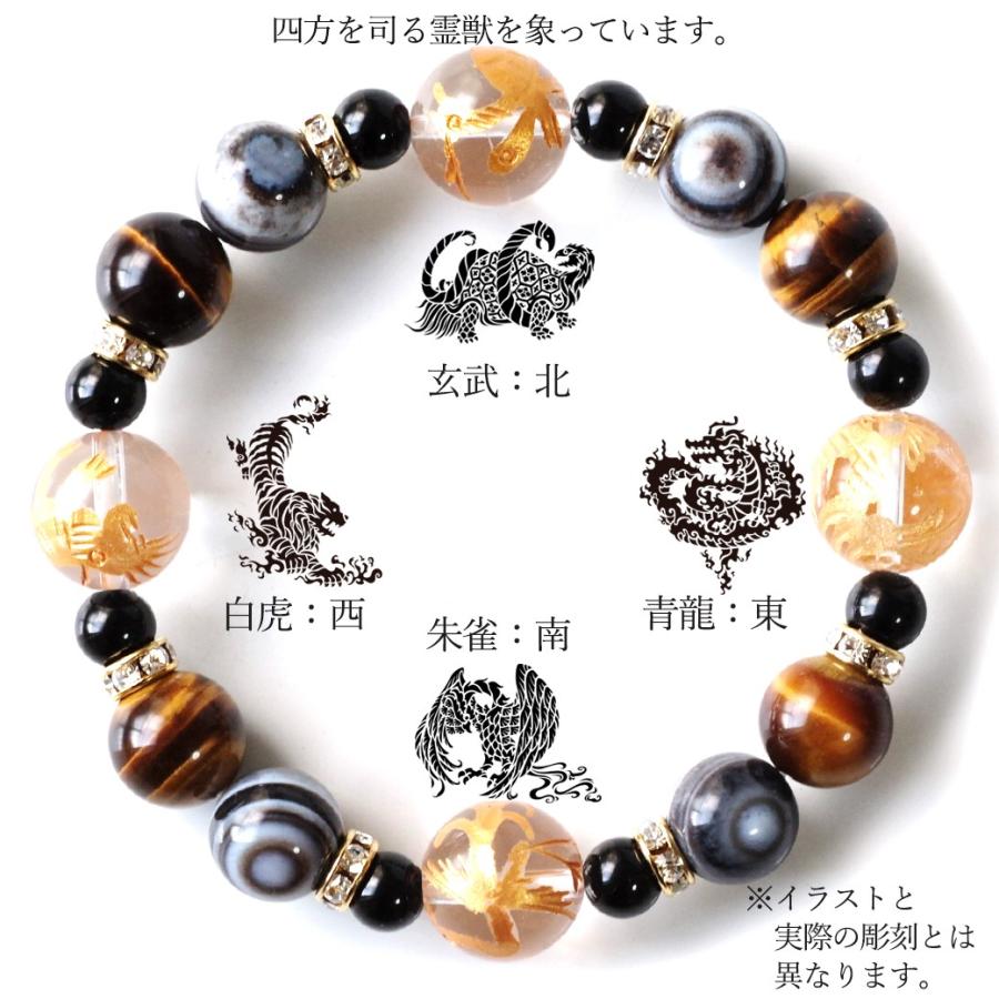 GOLD STONE 四神 水晶 ブレスレット AAA タイガーアイ 天眼石 天然石 
