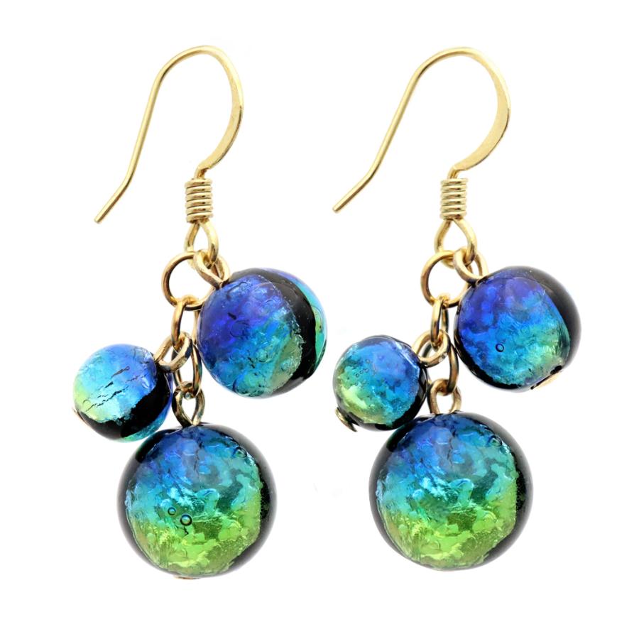 慶良間サンセット ホタルガラス/ハンドメイドシングルピアス(片耳用) 新品 GOLD STONE ホタルガラス ピアス 両耳用 ぶどう房型 ケラママリン 光る