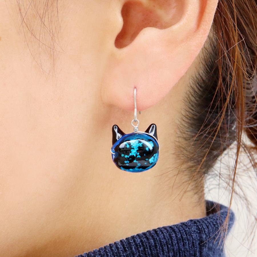 GOLD STONE ホタルガラス ピアス 猫 かわいい フック レディース 両耳