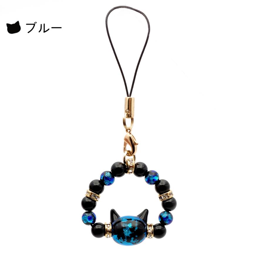 GOLD STONE ホタルガラス ストラップ 猫ビーズ入り 光る トンボ玉