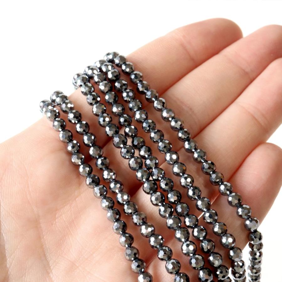 GOLD STONE テラヘルツ鉱石 128面カット 一連 ビーズ 長さ 39cm ミラー