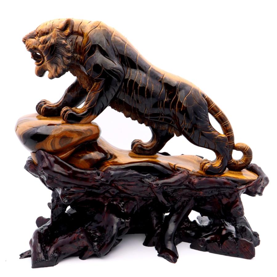 虎置物　タイガーアイ GOLD STONE タイガーアイ 虎 置物 彫刻 台座付き 2.6kg 虎眼石 風水