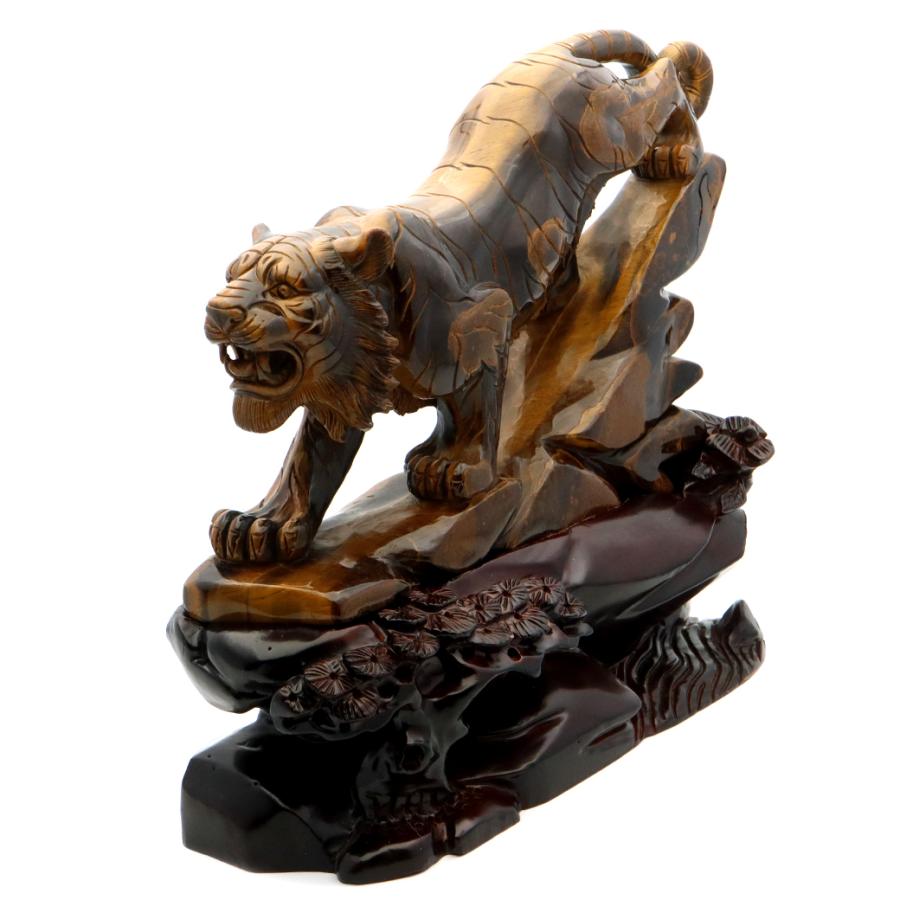 虎　石　置物　虎年 GOLD STONE タイガーアイ 虎 置物 彫刻 台座付き 3.4kg 虎眼石 風水