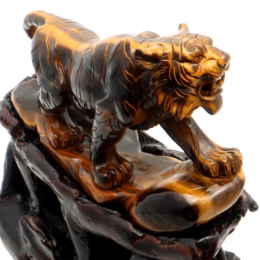 虎置物　タイガーアイ GOLD STONE タイガーアイ 虎 置物 彫刻 台座付き 1.7kg 虎眼石 風水