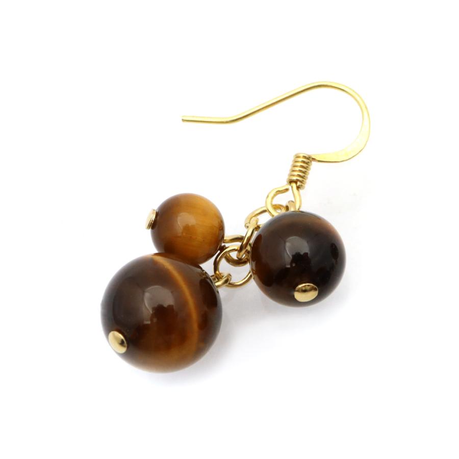 SALEタイガーアイ×MOP×水晶 ダブルフラワートリプレットピアス GOLD STONE タイガーアイ ピアス レディース 両耳用 ぶどう房型 虎目石