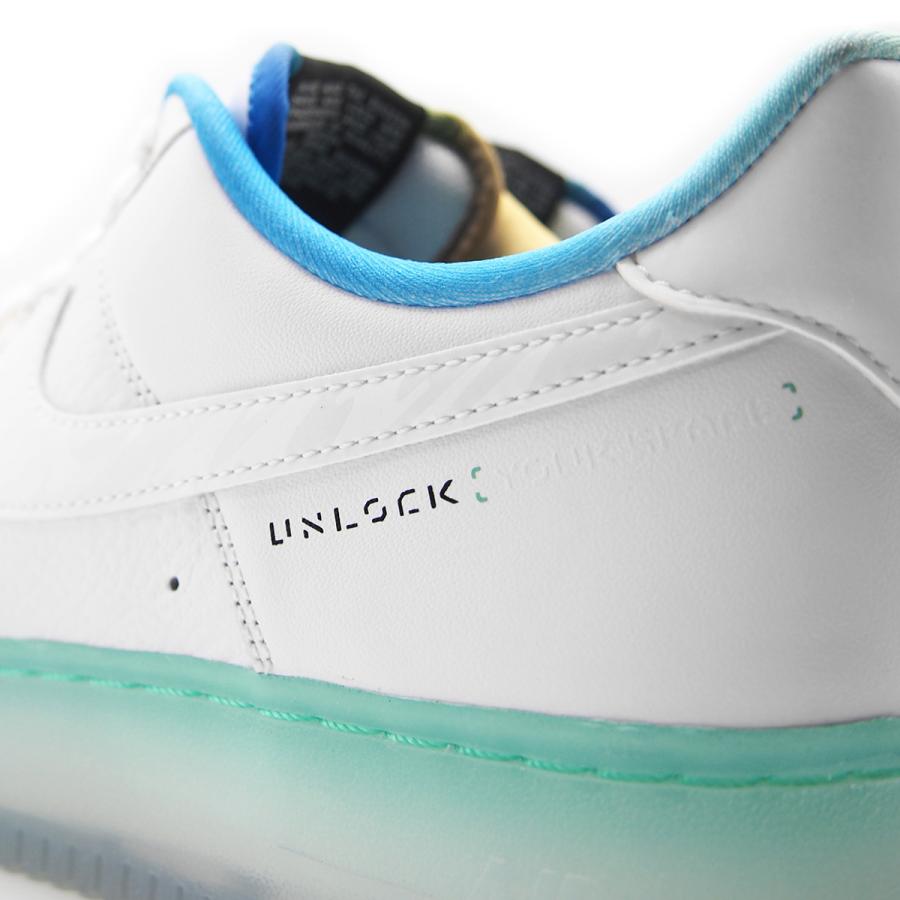 ナイキ スニーカー メンズ エアフォース1 アンロック ユアスペース ホワイト/アイスブルー NIKE AIR FORCE 1 '07 PRM "Unlock Your Space" WHITE/ICE BLUE｜goldtakeoff7｜07