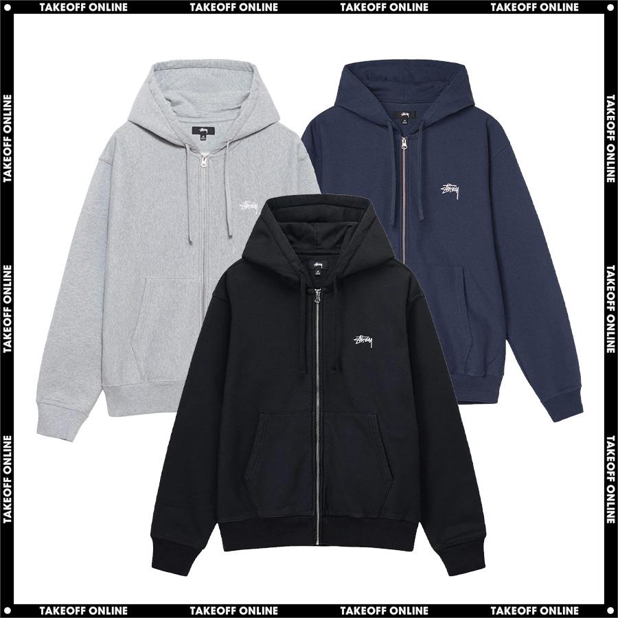 STUSSY STOCK LOGO ZIP HOOD WASHED BLACK/GREY HEATHER/NAVY