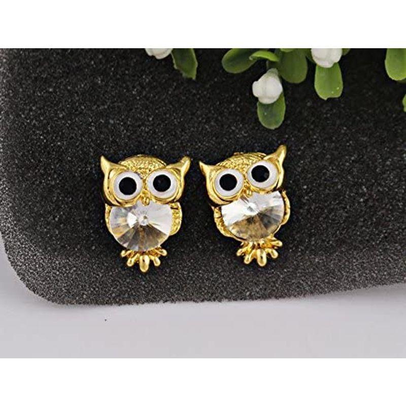 Rockyu ピアス レディース ジルコニア キラキラ ダイヤ スタッドピアス フクロウ 可愛い 動物 ピアス 小さい 両耳セット 軟骨ピア バーゲンで