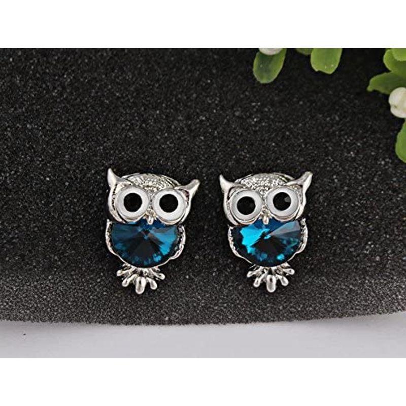 Rockyu ピアス レディース ジルコニア キラキラ ダイヤ スタッドピアス フクロウ 可愛い 動物 ピアス 小さい 両耳セット 軟骨ピア バーゲンで