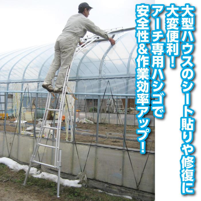 ハウス用ハシゴ 温室 脚立 踏み台 足場 農家用 果樹園 温室栽培 ビニールがけ ハウス資材 アーチ型 天蓋補修 大型ハウス用 ビニールハウス 梯｜golf-club｜02