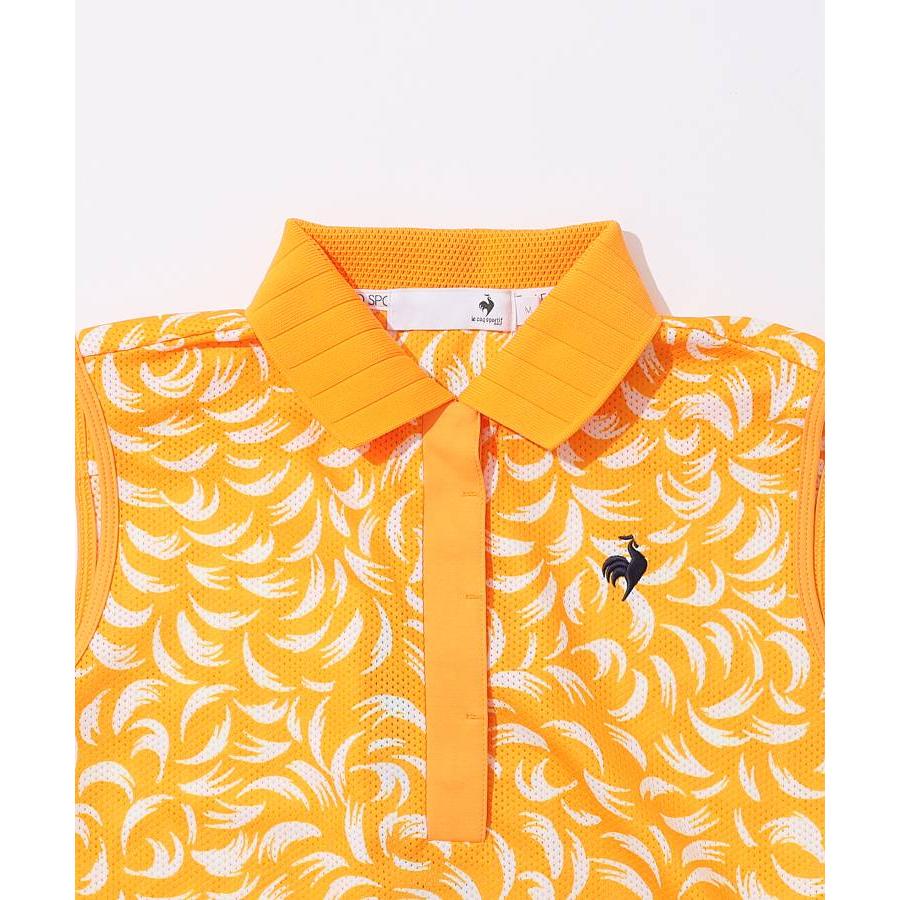 v12 ノースリーブ 総柄 黄色 ロゴ ストレッチ 冷感 ゴルフウェア le coq sportif golf 接触冷感 総柄ノースリーブワンピース