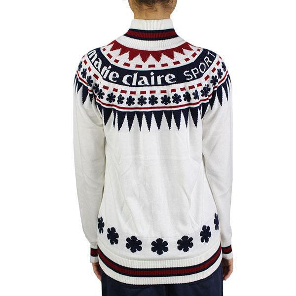 セール マリクレールスポール レディース 731701 カウチンジップセーター 大きいサイズ有 marie claire SPORT カーディガン ジャガード柄