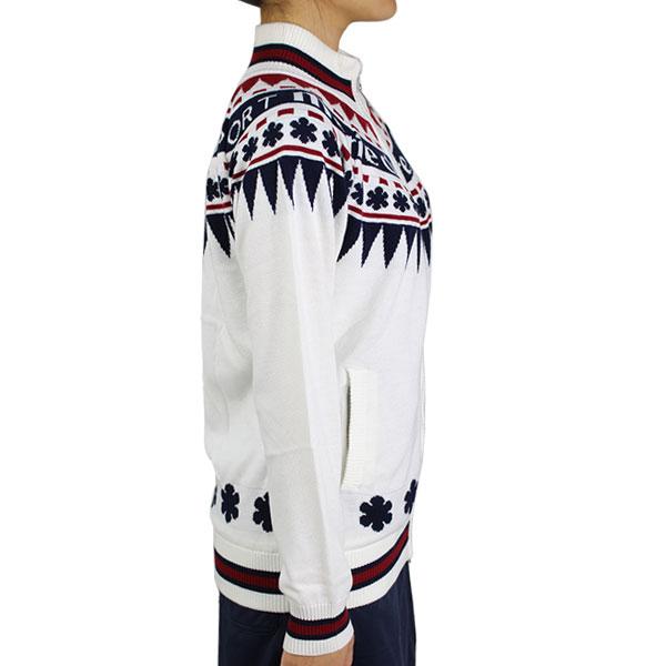 セール マリクレールスポール レディース 731701 カウチンジップセーター 大きいサイズ有 marie claire SPORT カーディガン ジャガード柄