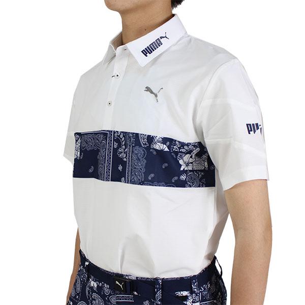 セール プーマゴルフ ドットエアープーマバンダナ半袖ポロシャツ 大きいサイズ有 930536 ハイビスカス柄 軽量 PUMA GOLF ゴルフウェア シャツ｜golf-line｜02