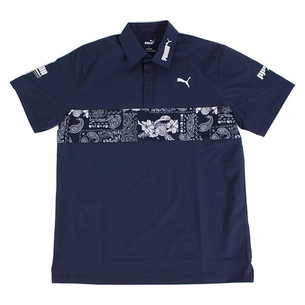 セール プーマゴルフ ドットエアープーマバンダナ半袖ポロシャツ 大きいサイズ有 930536 ハイビスカス柄 軽量 PUMA GOLF ゴルフウェア  シャツ