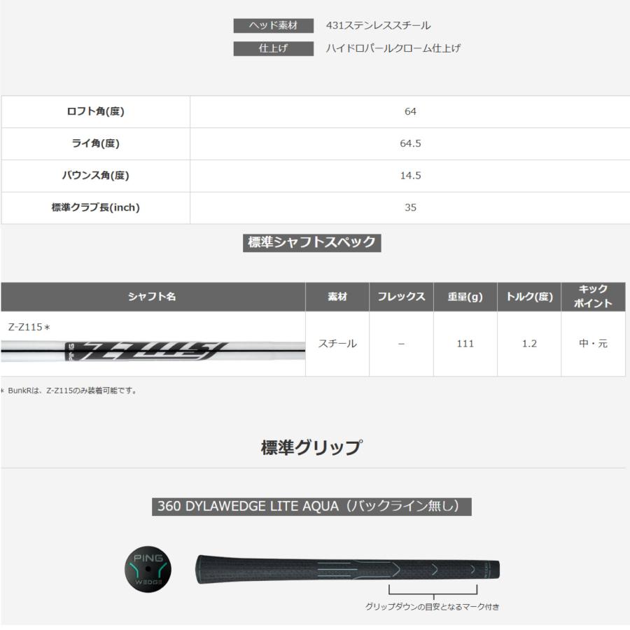 PING（ピン） 【即納】左用 レフティ PING BunkR ウェッジ Z-Z115