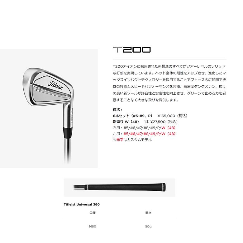 T-Series タイトリスト T200 アイアン 6本セット(#5-#9、P T-Series タイトリスト T200 アイアン 6本セット(#5-#9、P