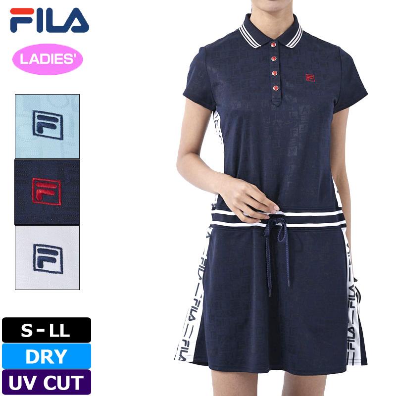 クーポン有 フィラゴルフ ポロ 22 レディース 吸汗速乾 22ss Uvカット 半袖 ゴルフ ワンピース ジャカード ワンピ Fila 22ss Flwrn Apr2 Golf ポロ ゴルフウェア サードウェイブ ゴルフ スポーツ