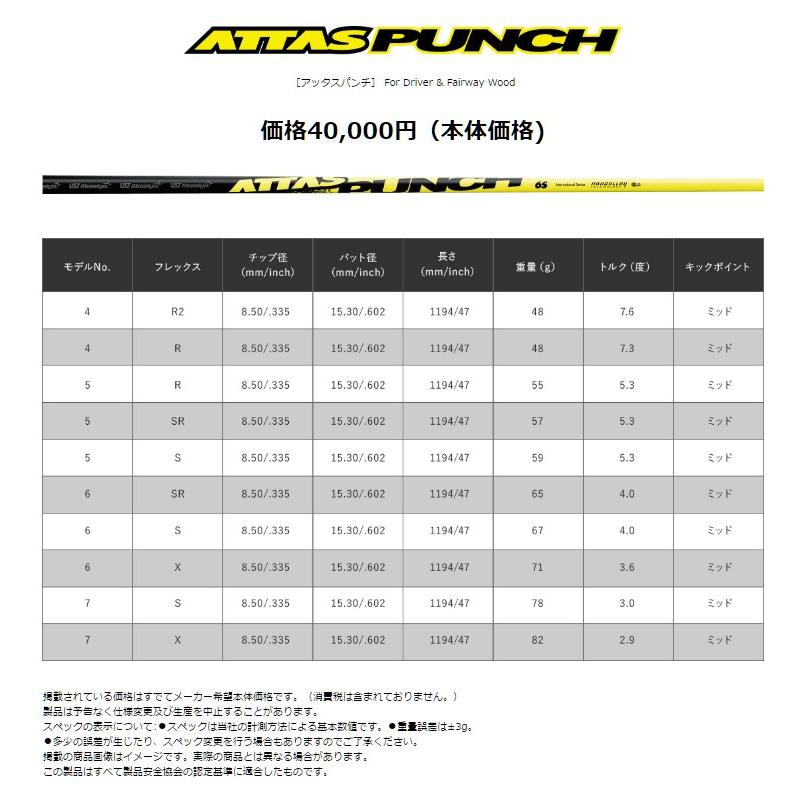USTマミヤ ATTAS PUNCH アッタスパンチ ウッド用 シャフト 日本仕様  