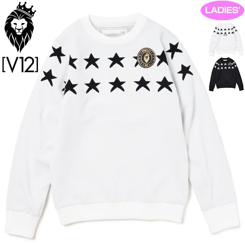 V12 ゴルフ レディース クルーネック セーター HALF STAR KNIT V122220