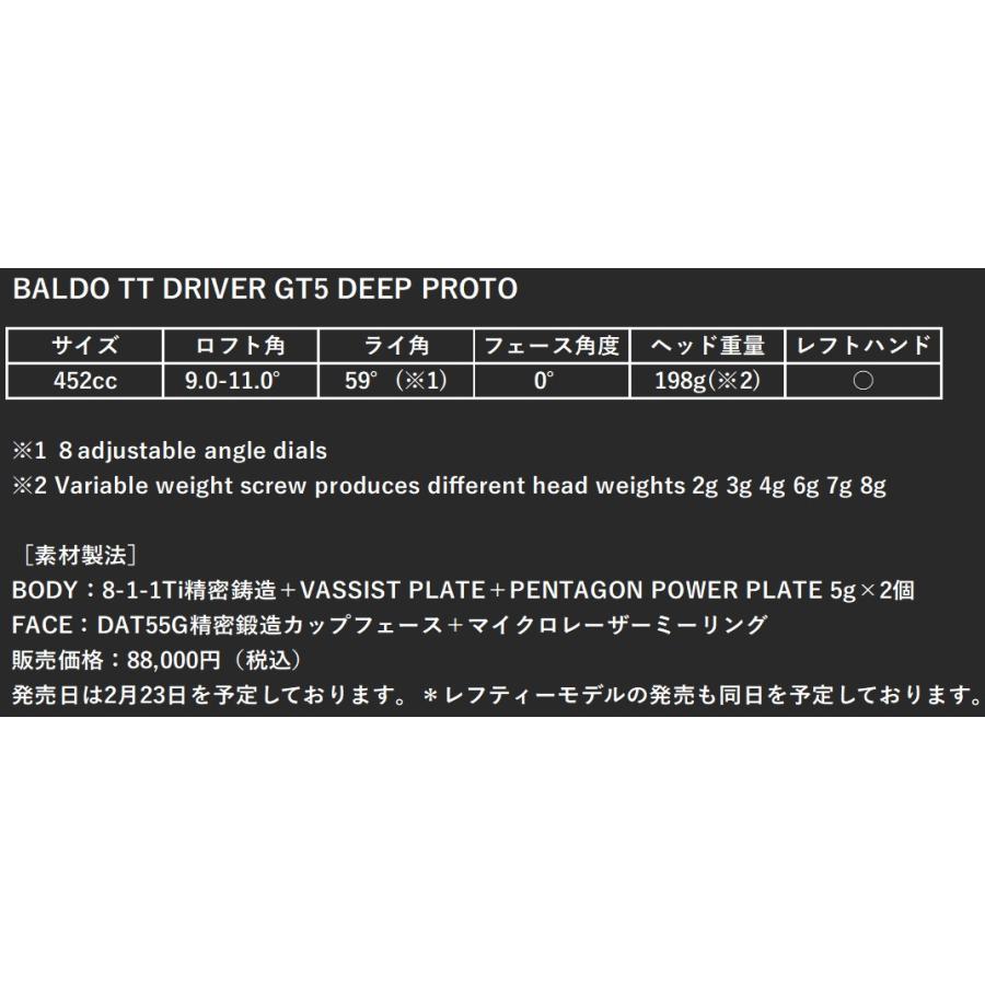 カスタムクラブ 左右選択 2025 バルド TT ドライバー GT5 ディープ プロト TT DRIVER デザインチューニング ZERO SOLID ゼロ ソリッド シャフトの画像