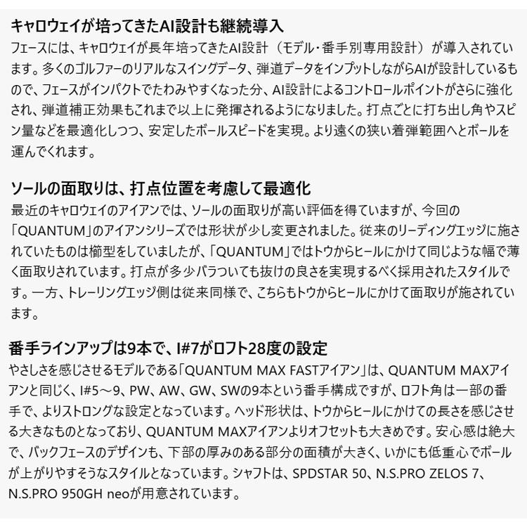 (特注 納期2-4週) キャロウェイ クアンタム(QUANTUM) MAX-FAST アイアンセット(5本 #7-9,Pw,Aw) N.S.PRO-Zelos8(ゼロス8) シャフト 2026年モデル(日_5