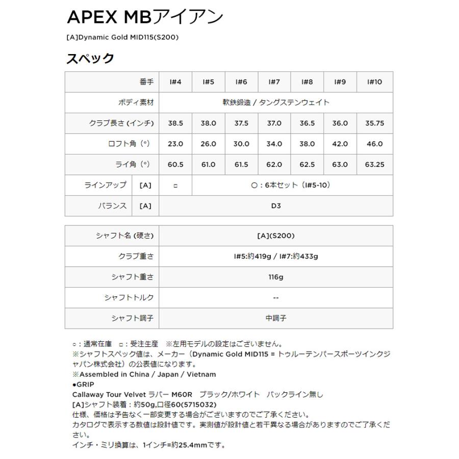 キャロウェイ(Callaway) エイペックス(APEX) MB アイアンセット(6本 #5-#10[PW])ダイナミックゴールド MID115 シャフト 2023年モデル(日本正規品)｜golf7｜06