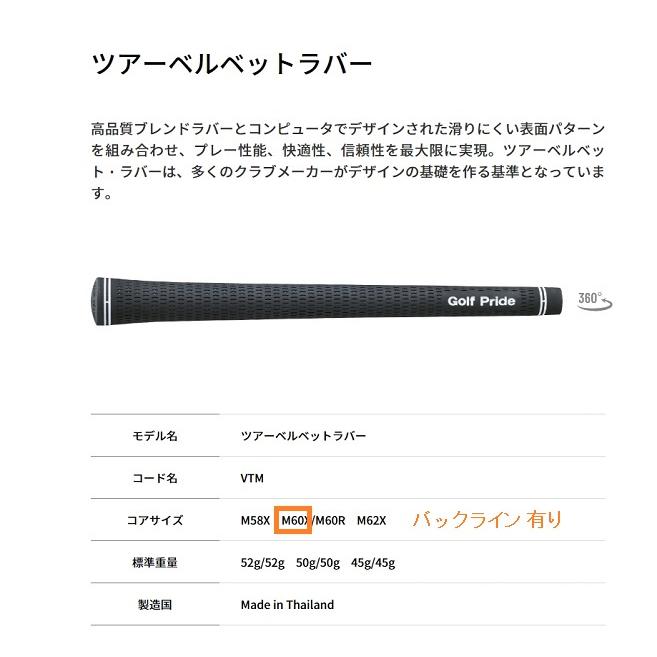 ゴルフプライド グリップ ツアーベルベットラバー M60 バックライン 