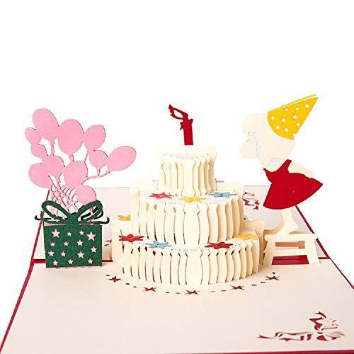 かわいい誕生日カード ポップアップバースデーカード バースデーケーキ 風船 子供 友達へのプレゼント お祝い