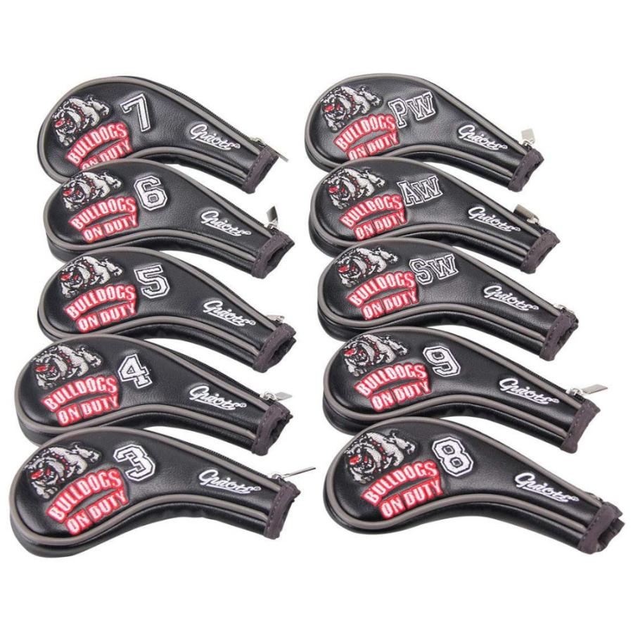 1093円 国内発送 送料無料 Puレザー ギアット ブルドック アイアンヘッドカバー 10個セット 3 Sw ファスナー 刺繍 防水 犬 アニマル 339