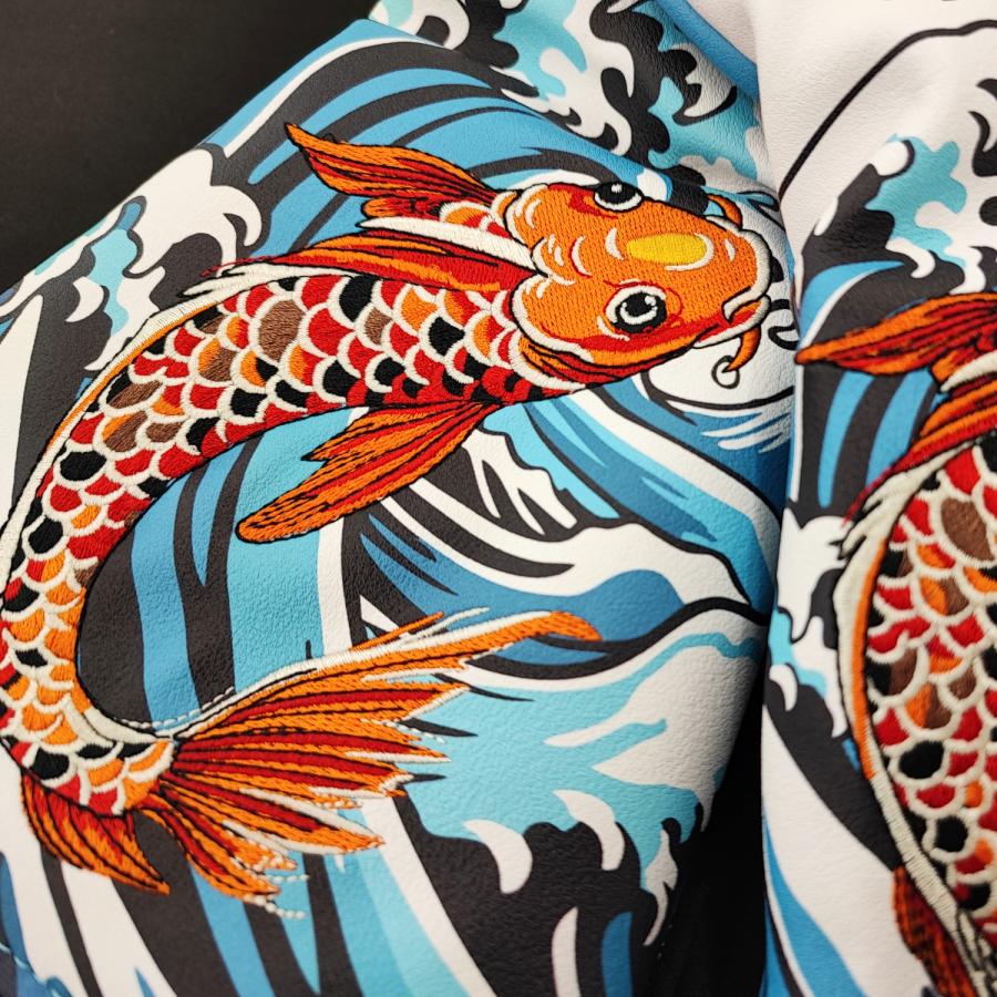 メール便配送無料】 バラ売 番手タグ PUレザー 鯉 魚 刺繍 ドライバー
