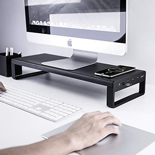 モニター台 机上台 USB Qiワイヤレス充電 Vaydeer 【4xUSB 3.0 Hub 