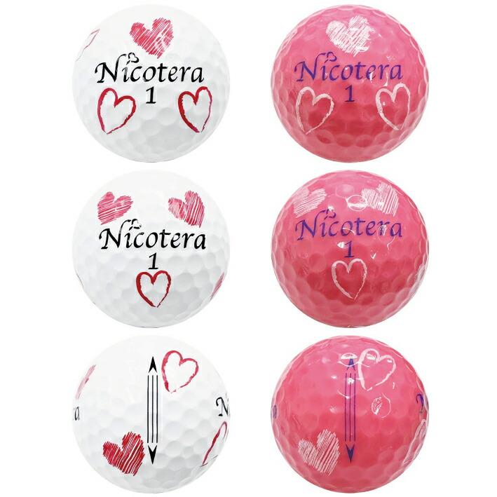 レディース ゴルフボール 6個入り ホワイト ピンク 360度ハート