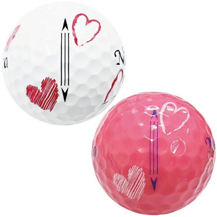 レディース ゴルフボール 6個入り ホワイト ピンク 360度ハート