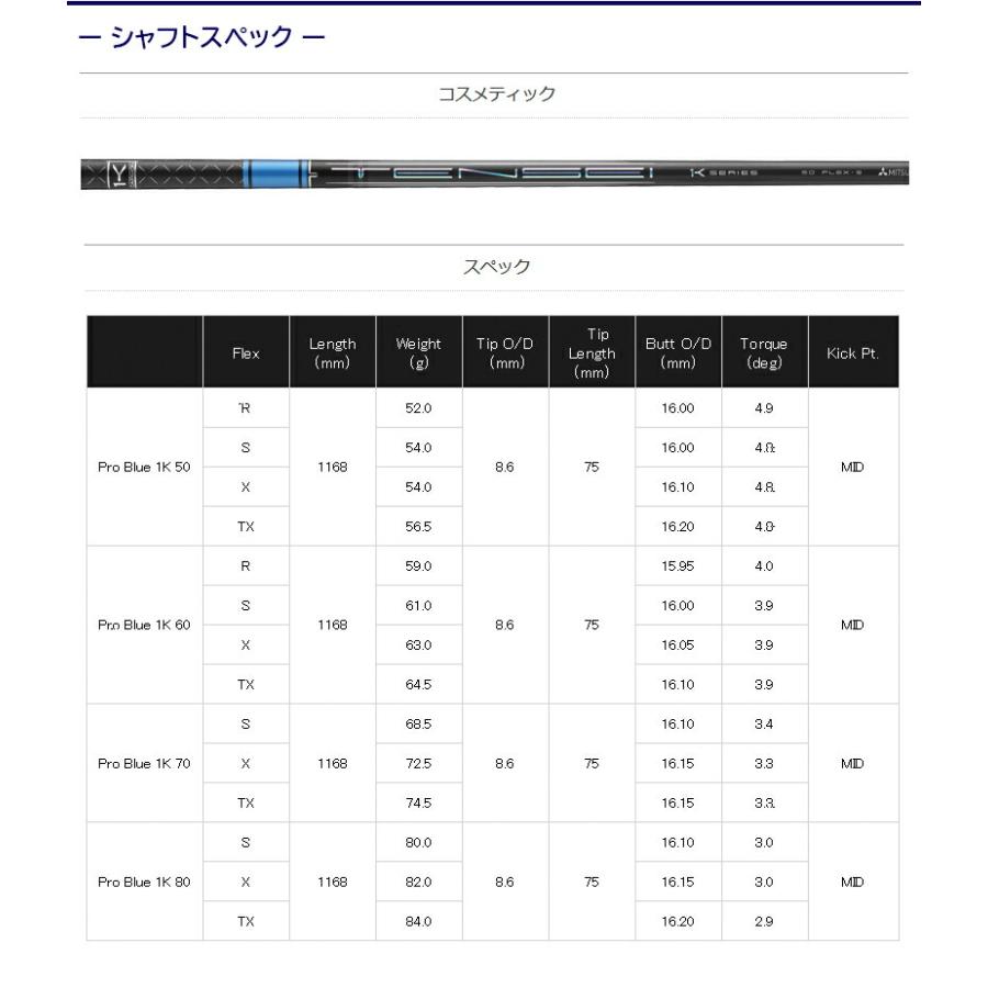 テーラーメイド スリーブ付きシャフト 三菱ケミカル TENSEI Pro Blue