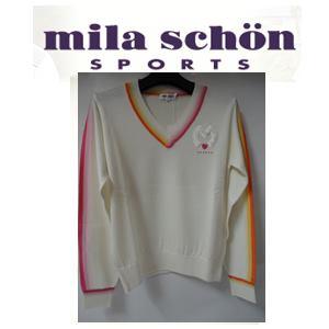【秋冬物セール 60%OFF !!】mila schon SPORTS  ミラショーンスポーツ ウールカラーライン Vネックセーター『ホワイト』【40/M】34480-203　
