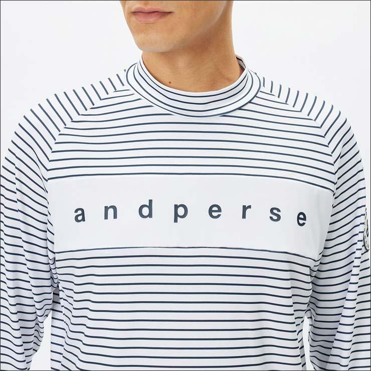 and per se（アンパスィ） スムース ボーダー モックネック 長袖シャツ