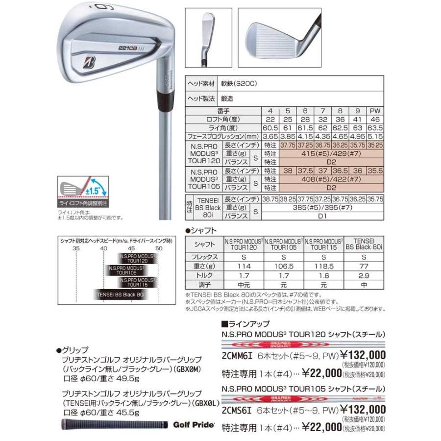 特注カスタムクラブ ブリヂストンゴルフ TOUR B 221CB アイアン フジクラ MCI BLACK シャフト 単品[＃4、＃5、＃6、＃7、＃8、＃9、PW]｜golfranger｜04